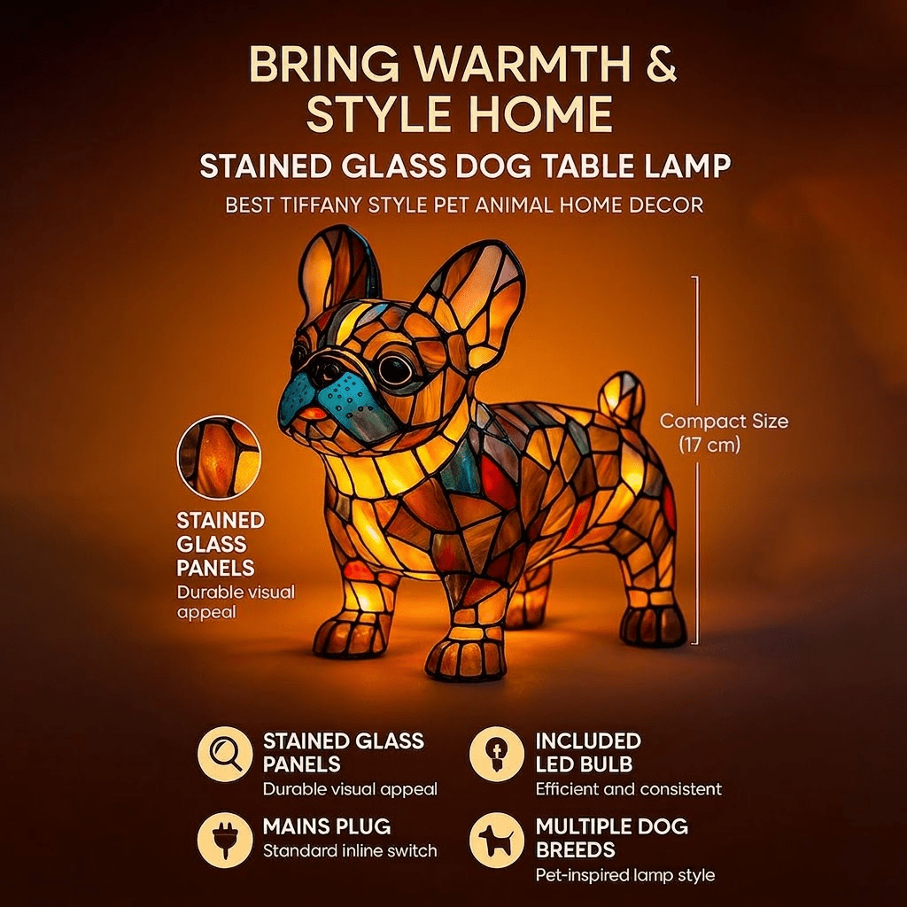 Stained Glass Dog Table Lamp Pet Table Lighting Fixture