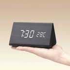 Wooden LED Digital Desk Clock Voice Control Adjustable Brightness
