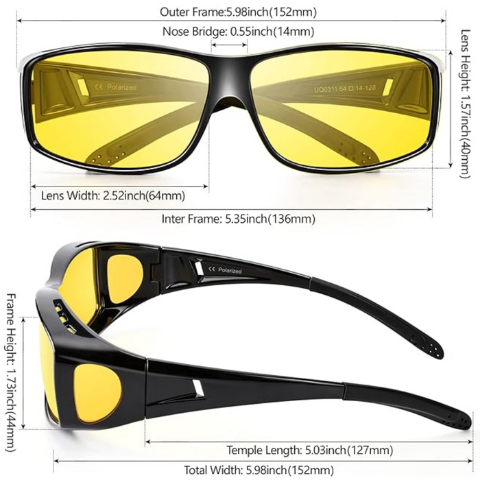 Polarized Night Vision Driving Glasses Anti-Glare Rectangular Lens