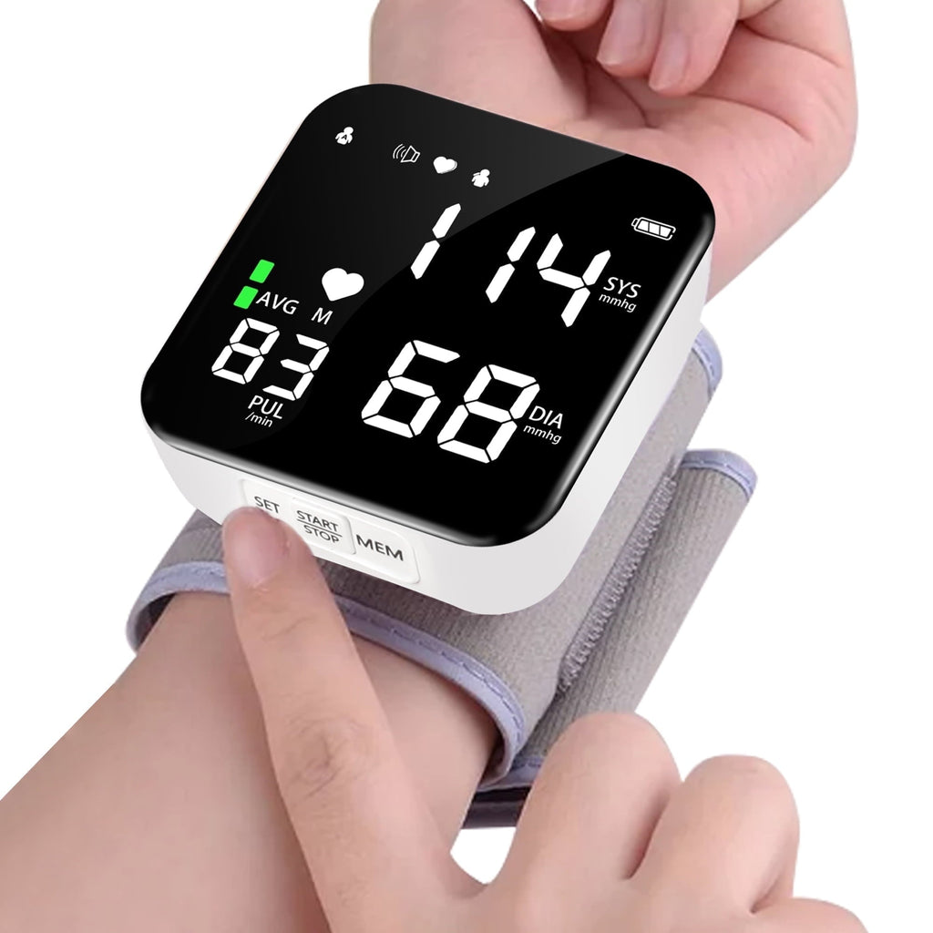 Automatic Wrist Blood Pressure Monitor Adjustable Cuff Large LCD Display