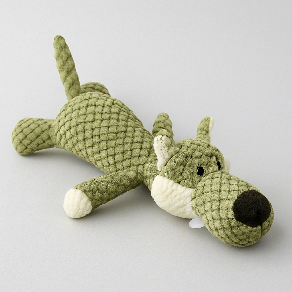 Plush Crocodile Dog Toy with Squeaker and Textured Fabric