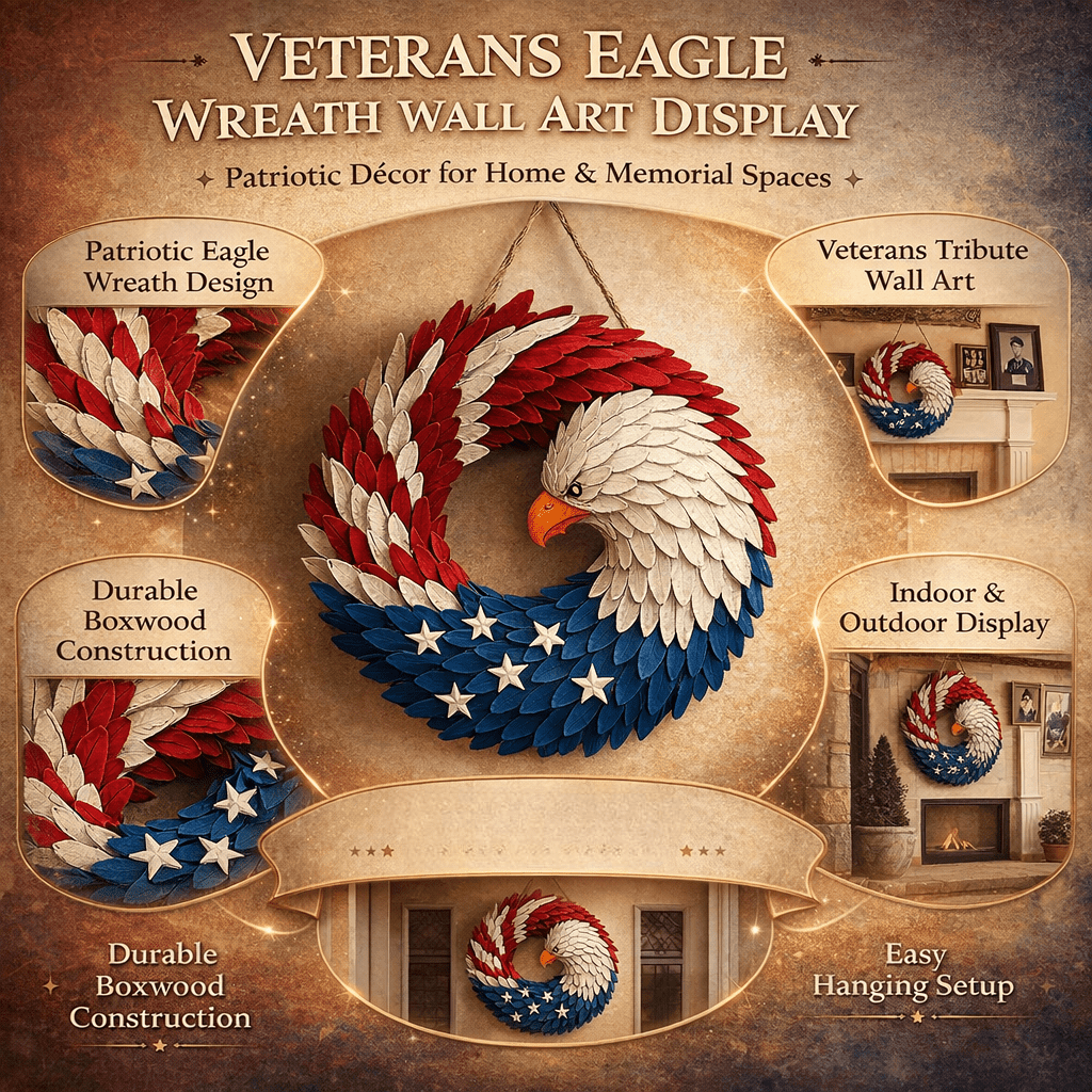 Circular Eagle Wreath Veterans Wall Art Indoor Outdoor Wall Decor