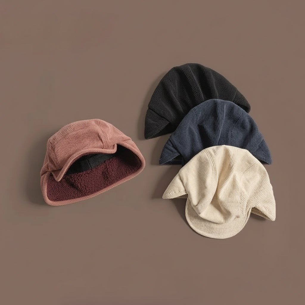 Ribbed Knit Beanie Hat with Ear Flaps Fleece Lined Winter Unisex