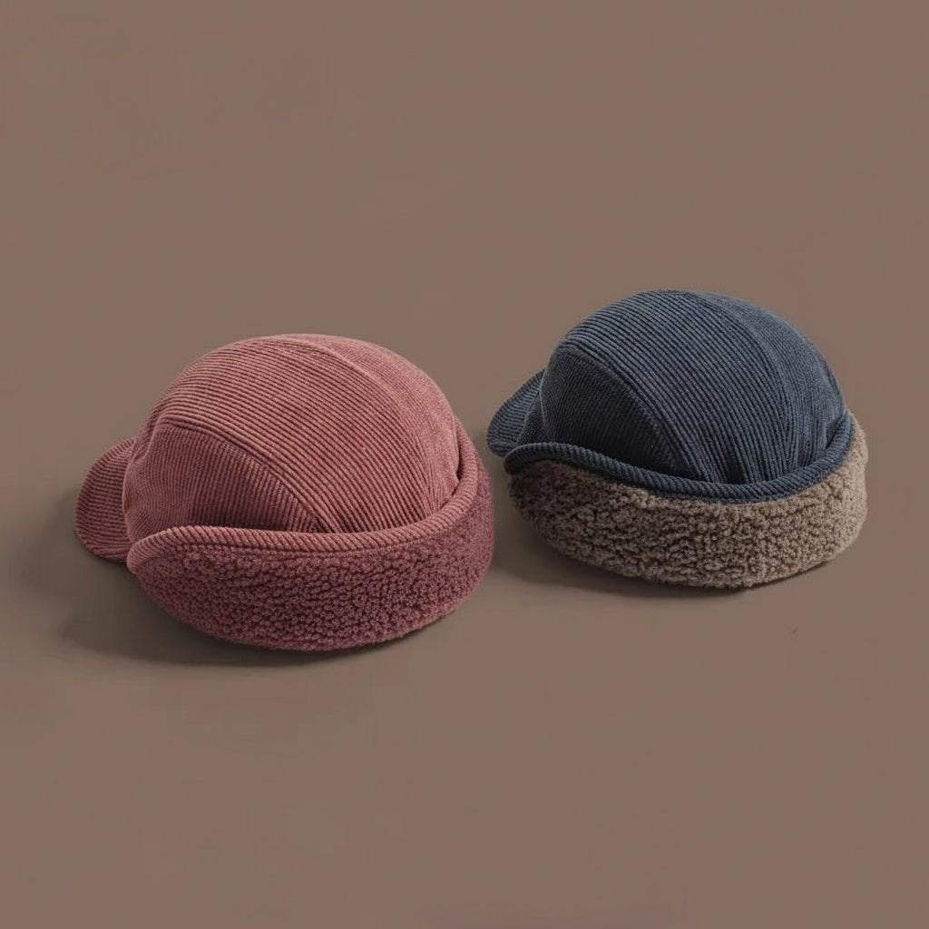 Ribbed Knit Beanie Hat with Ear Flaps Fleece Lined Winter Unisex