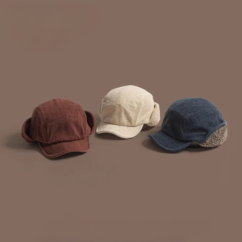 Corduroy Earflap Winter Hat Cap