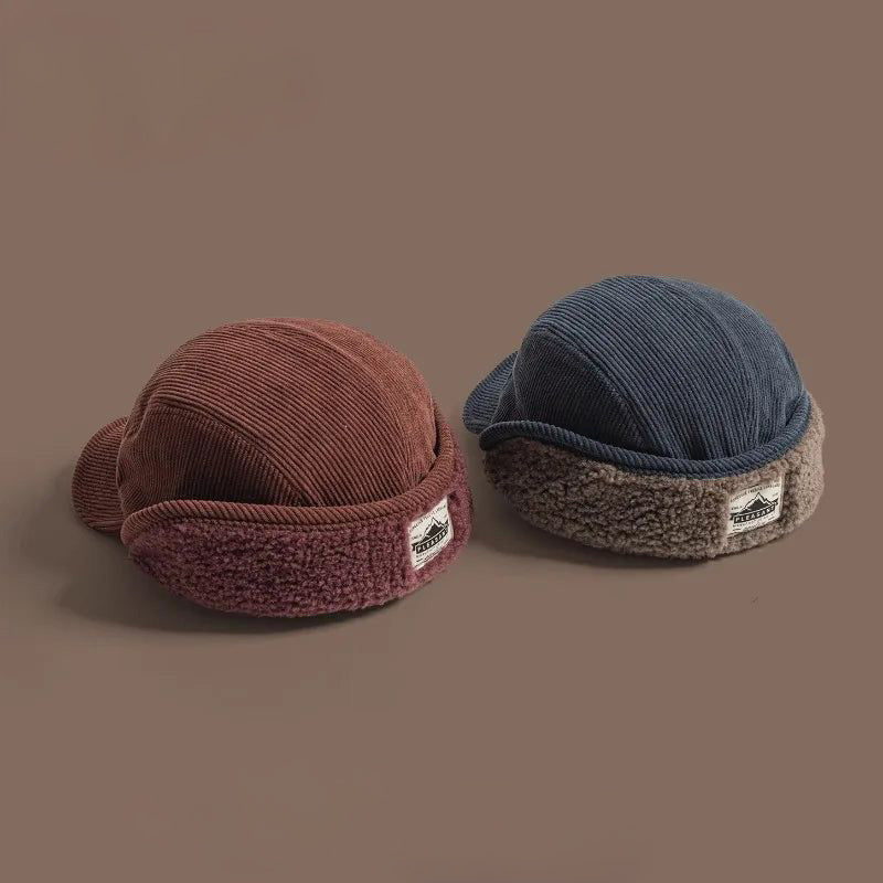 Corduroy Earflap Winter Hat Cap