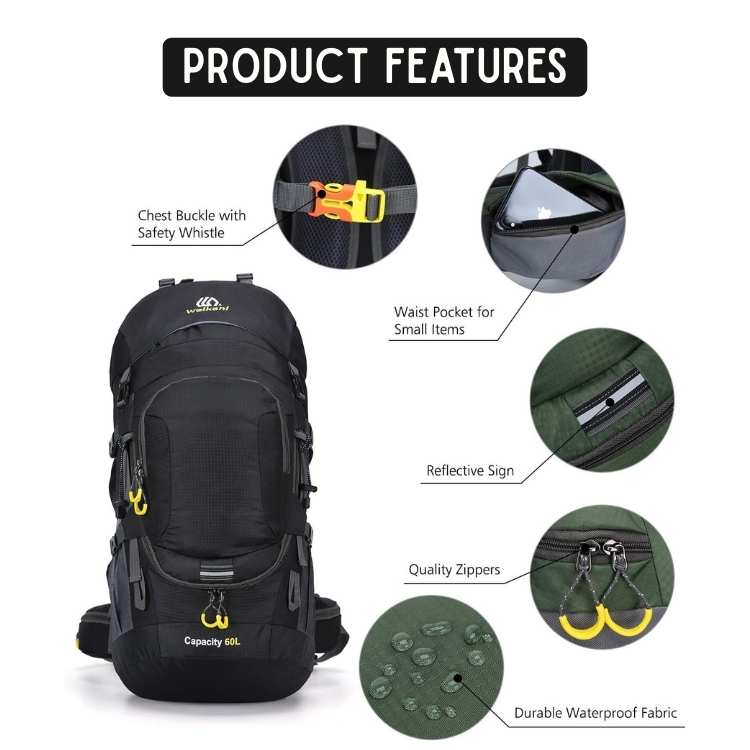 Hiking Backpack Waterproof Large Capacity 60L Camping Trekking Bag