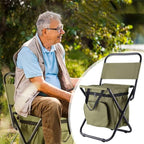 Foldable Camping Chair with Cooler Bag Portable Outdoor Fishing Stool
