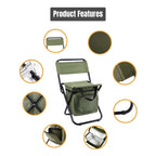 Foldable Camping Chair with Cooler Bag Portable Outdoor Fishing Stool