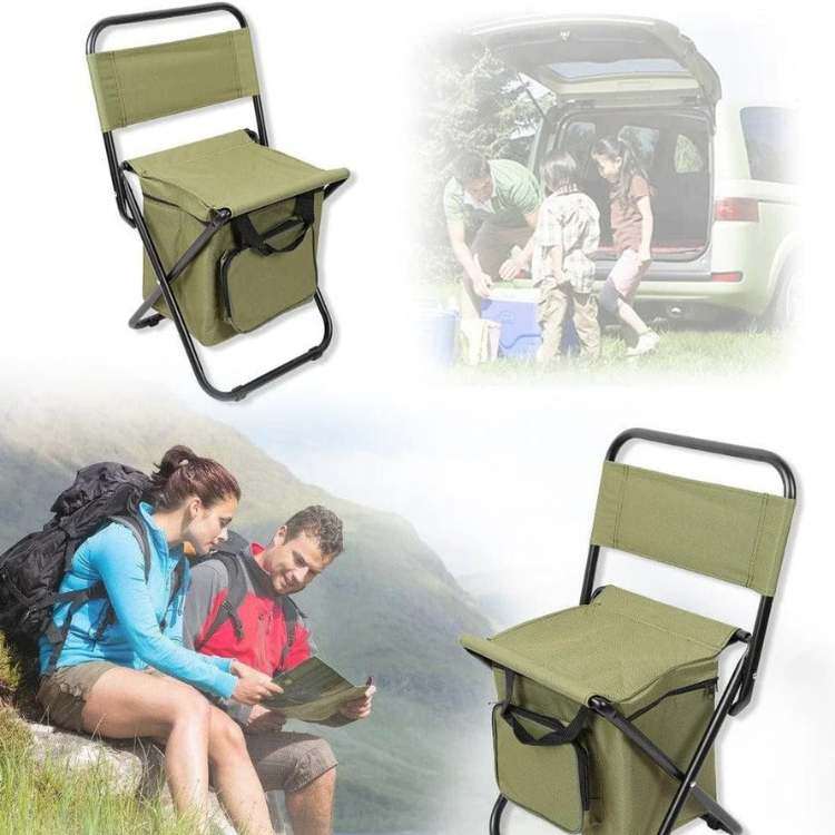 Foldable Camping Chair with Cooler Bag Portable Outdoor Fishing Stool