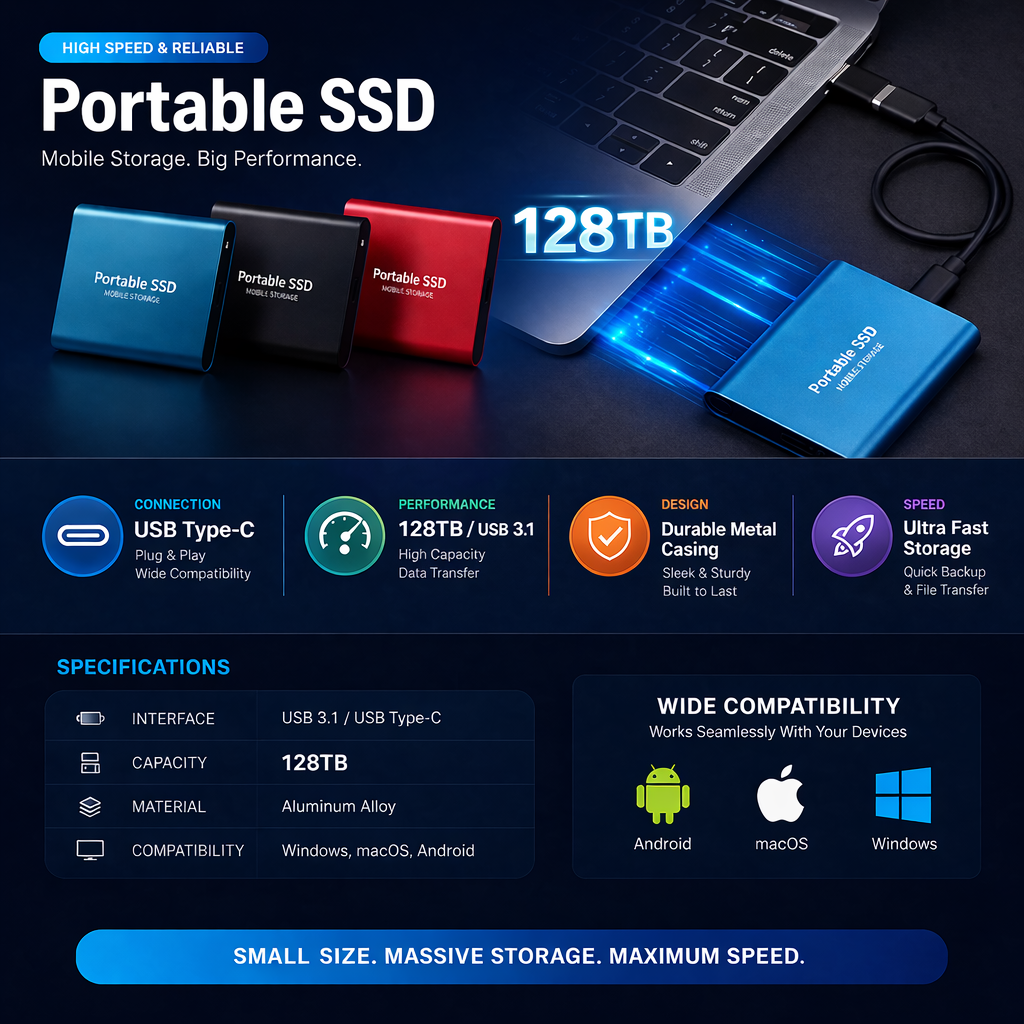 128TB Solid State Drive SSD Portable External Storage Device