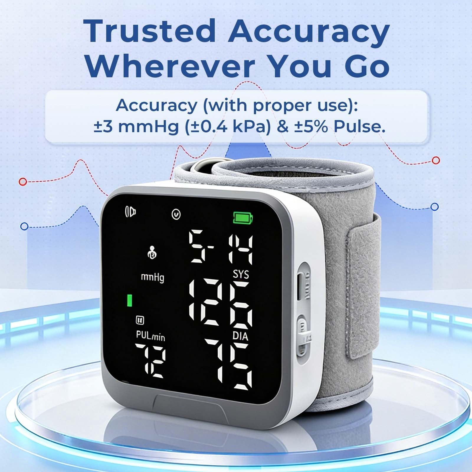 Automatic Wrist Blood Pressure Monitor Rechargeable Digital Wrist Cuff