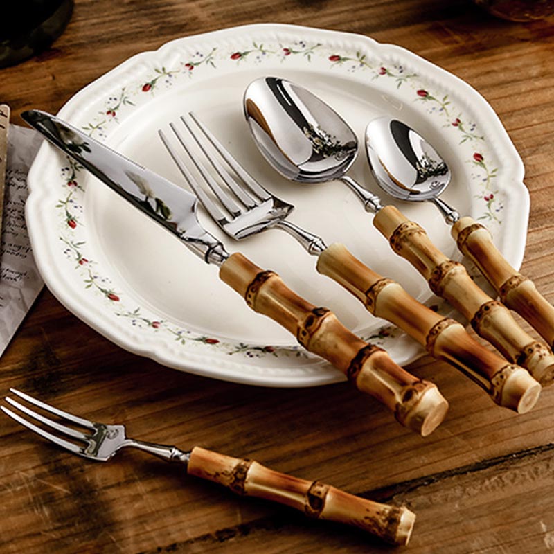 Bamboo Cutlery Set Portable Utensil Flatware Travel Silverware Kit