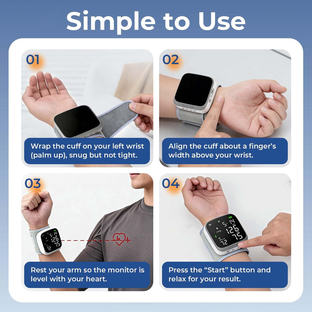 Automatic Wrist Blood Pressure Monitor Rechargeable Digital Wrist Cuff