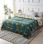 Square Cotton Throw Blanket Nordic Bird Pattern