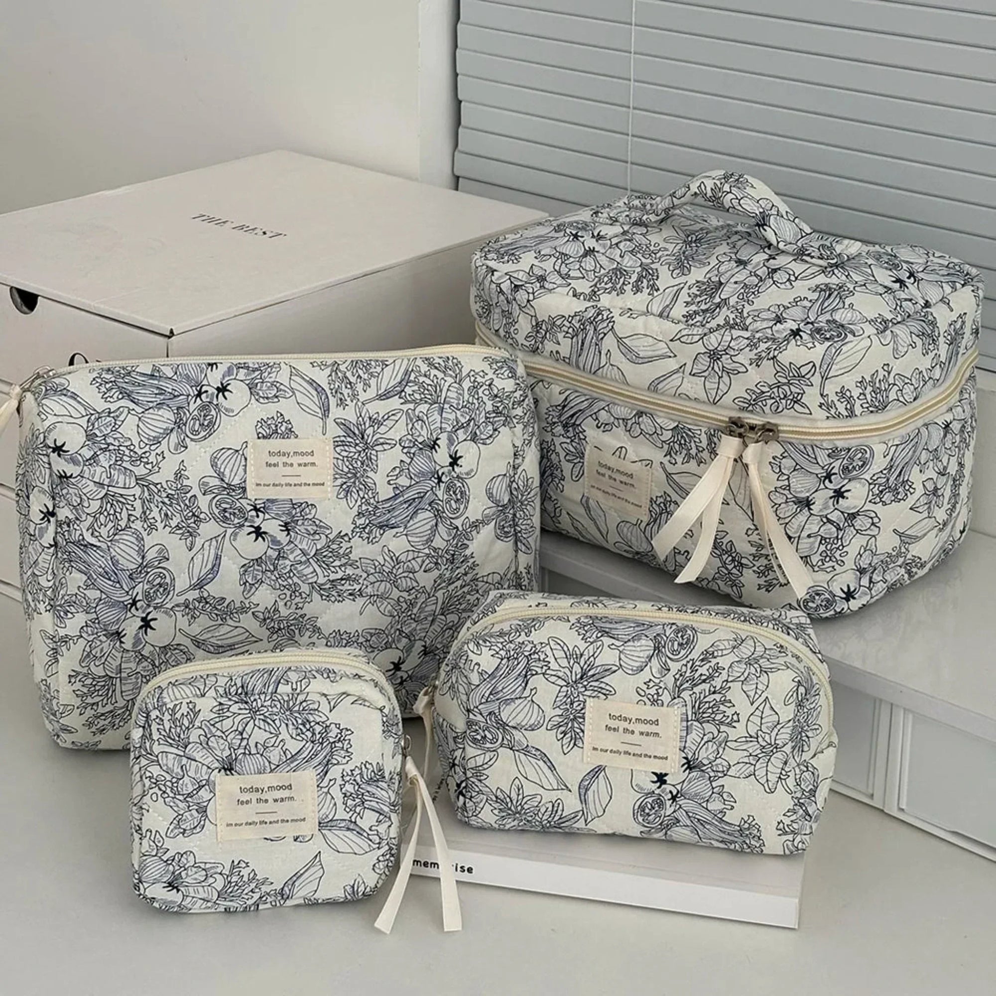 4 Piece Quilted Makeup Bag Set Organizer Pouches