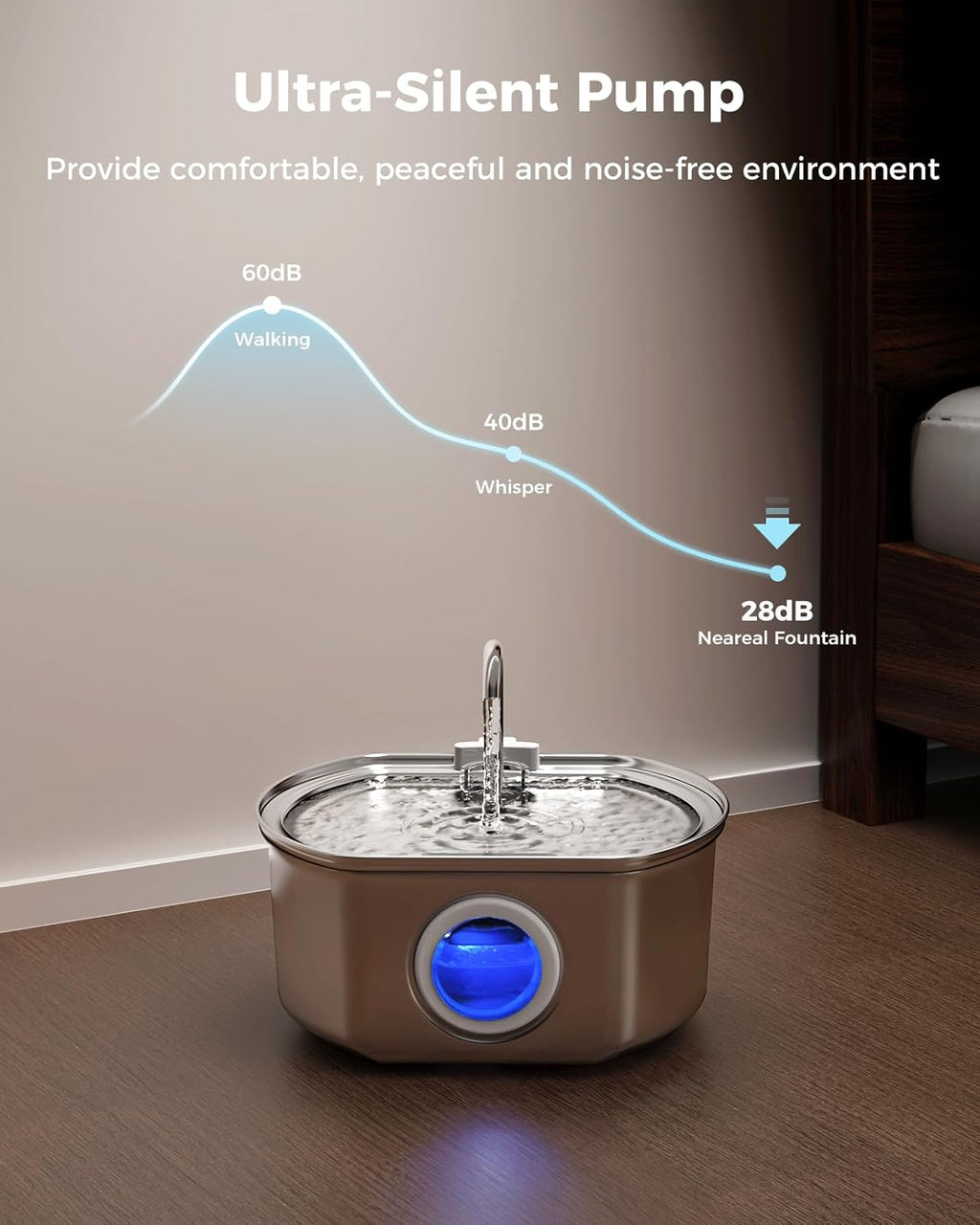 Automatic Stainless Steel Cat Water Fountain Pet Drinking Bowl