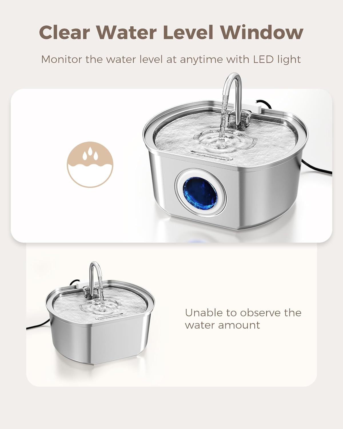 Automatic Stainless Steel Cat Water Fountain Pet Drinking Bowl
