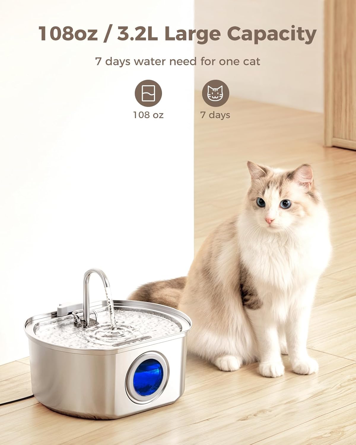 Automatic Stainless Steel Cat Water Fountain Pet Drinking Bowl