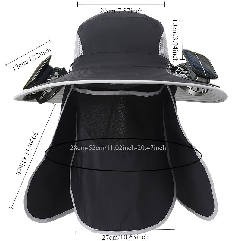 Fishing Hat with Dual Solar Fans USB Charging and Removable Sunshade