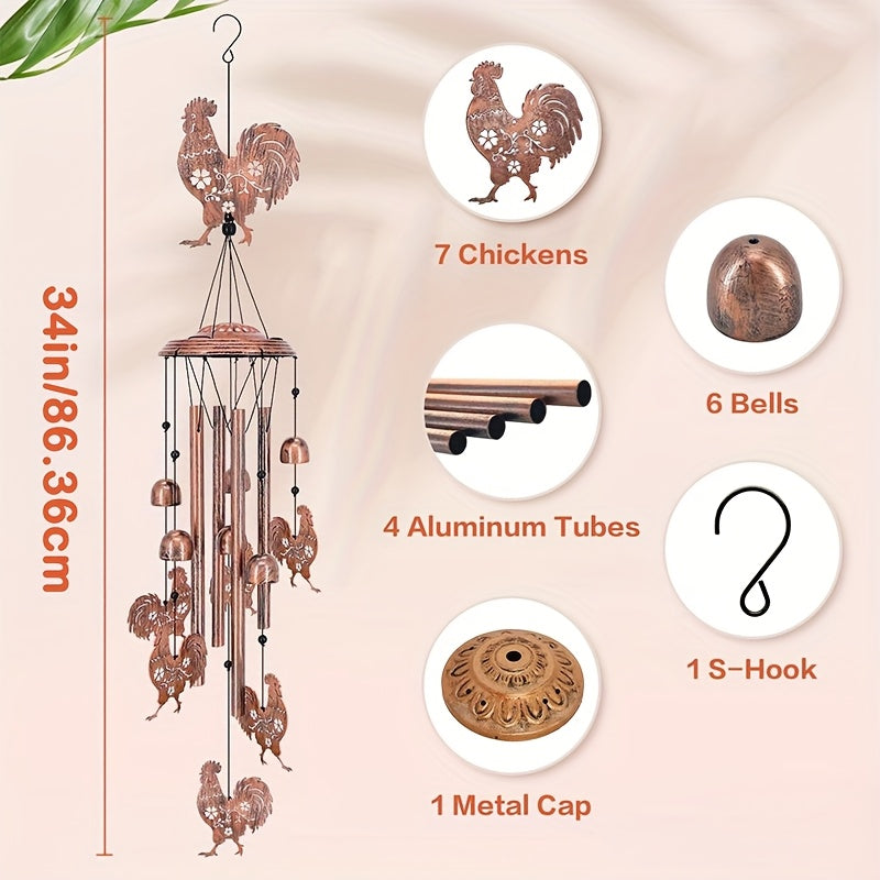 Chicken Shaped Wind Chime Outdoor Indoor Garden Decoration 34 Inch