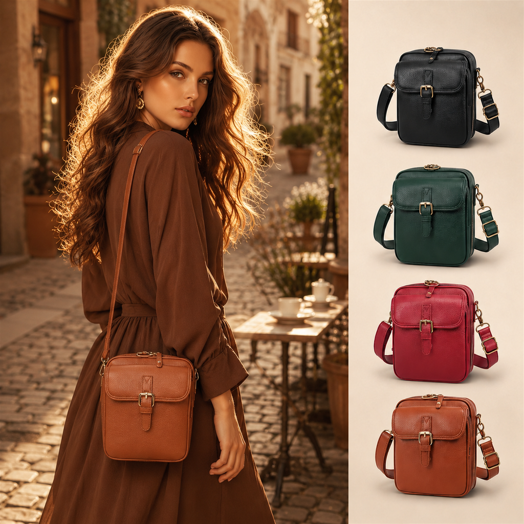 Leather Crossbody Bag Square Compact Anti Theft Crossbody Bag