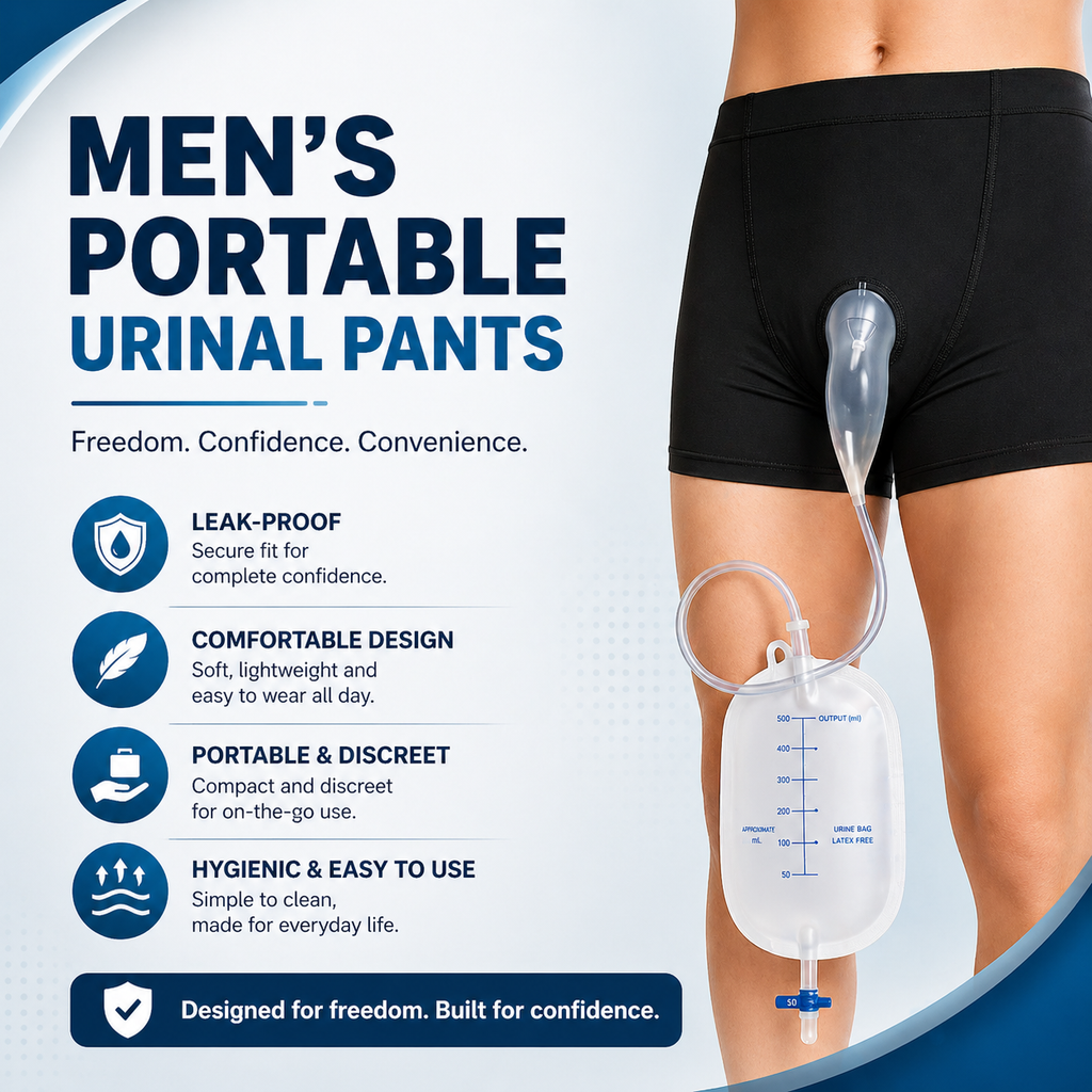 Portable Male Urinal Pants with Drainage Bag Adult Underwear