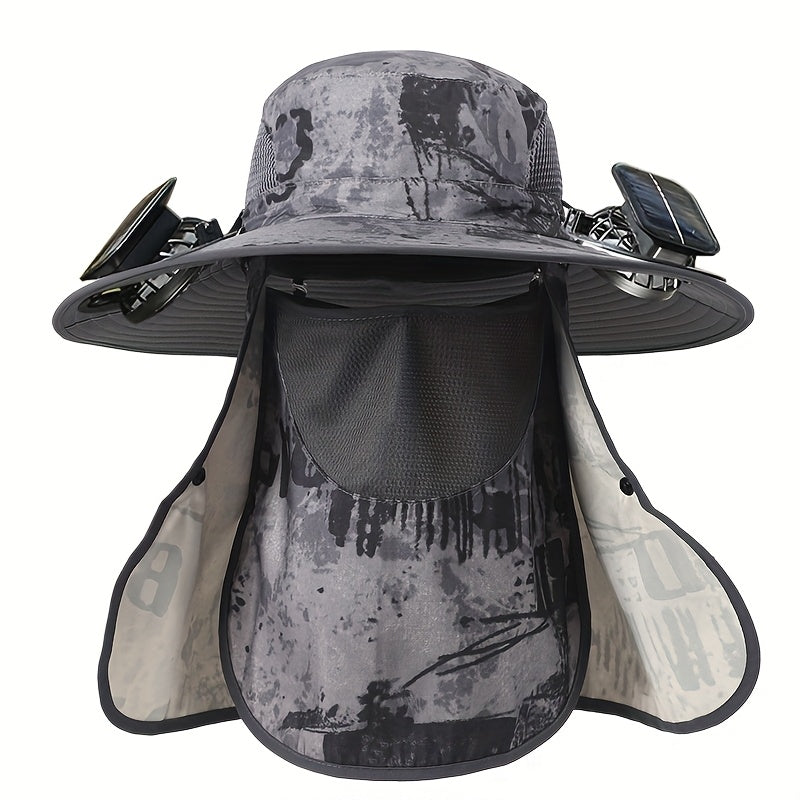 Fishing Hat with Dual Solar Fans USB Charging and Removable Sunshade