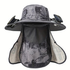 Fishing Hat with Dual Solar Fans USB Charging and Removable Sunshade