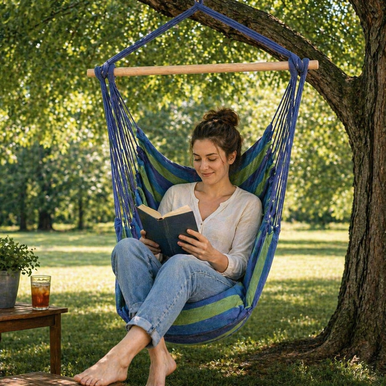 Hammock Chair with Cushion Hanging Indoor Outdoor Swing Seat