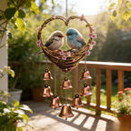 Heart Shaped Bird Wind Chime with Bells Metal Garden Hanging Decor
