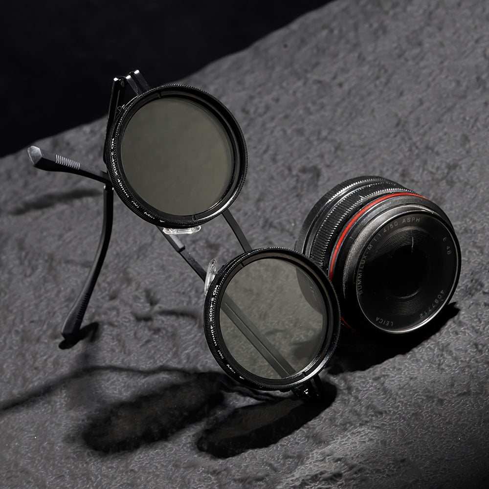 Circular Glasses with Color-Changing Self-Adjusting Lenses