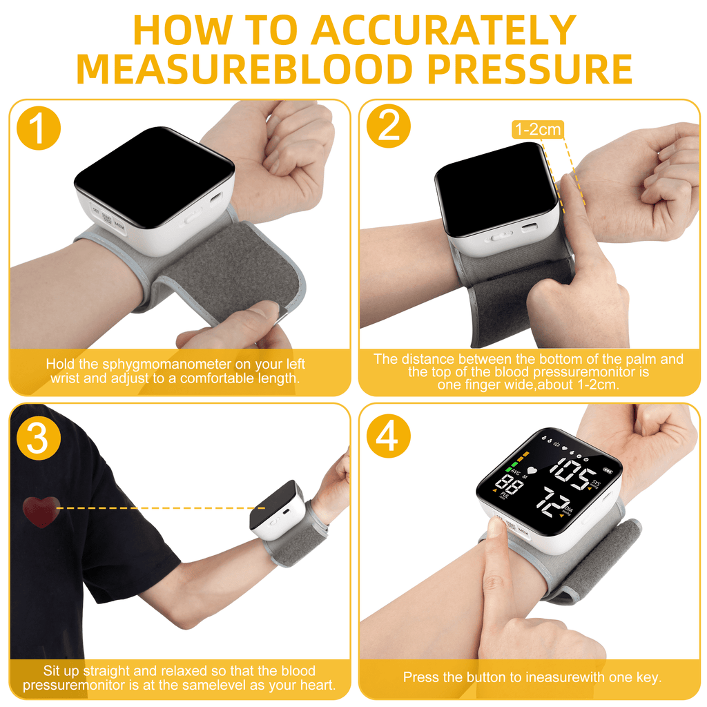 Automatic Wrist Blood Pressure Monitor Adjustable Cuff Large LCD Display