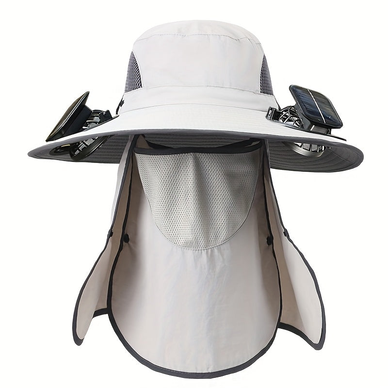 Fishing Hat with Dual Solar Fans USB Charging and Removable Sunshade