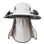 Fishing Hat with Dual Solar Fans USB Charging and Removable Sunshade