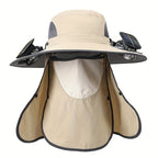 Fishing Hat with Dual Solar Fans USB Charging and Removable Sunshade