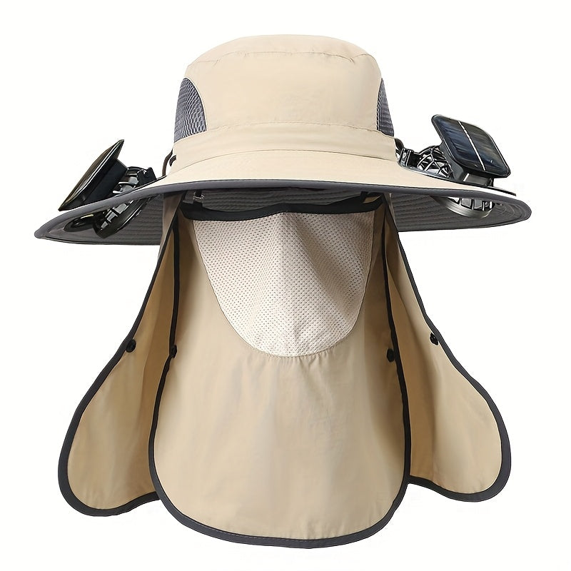 Fishing Hat with Dual Solar Fans USB Charging and Removable Sunshade
