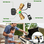Propane Tank Y Splitter with Gauge and Shut Off Valve 2-Way LP Gas Adapter