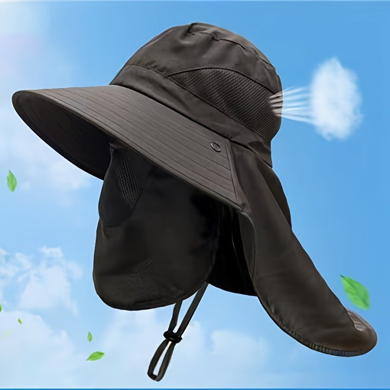 Men's Sun Hat with Removable Face and Neck Flap Adjustable Drawstring