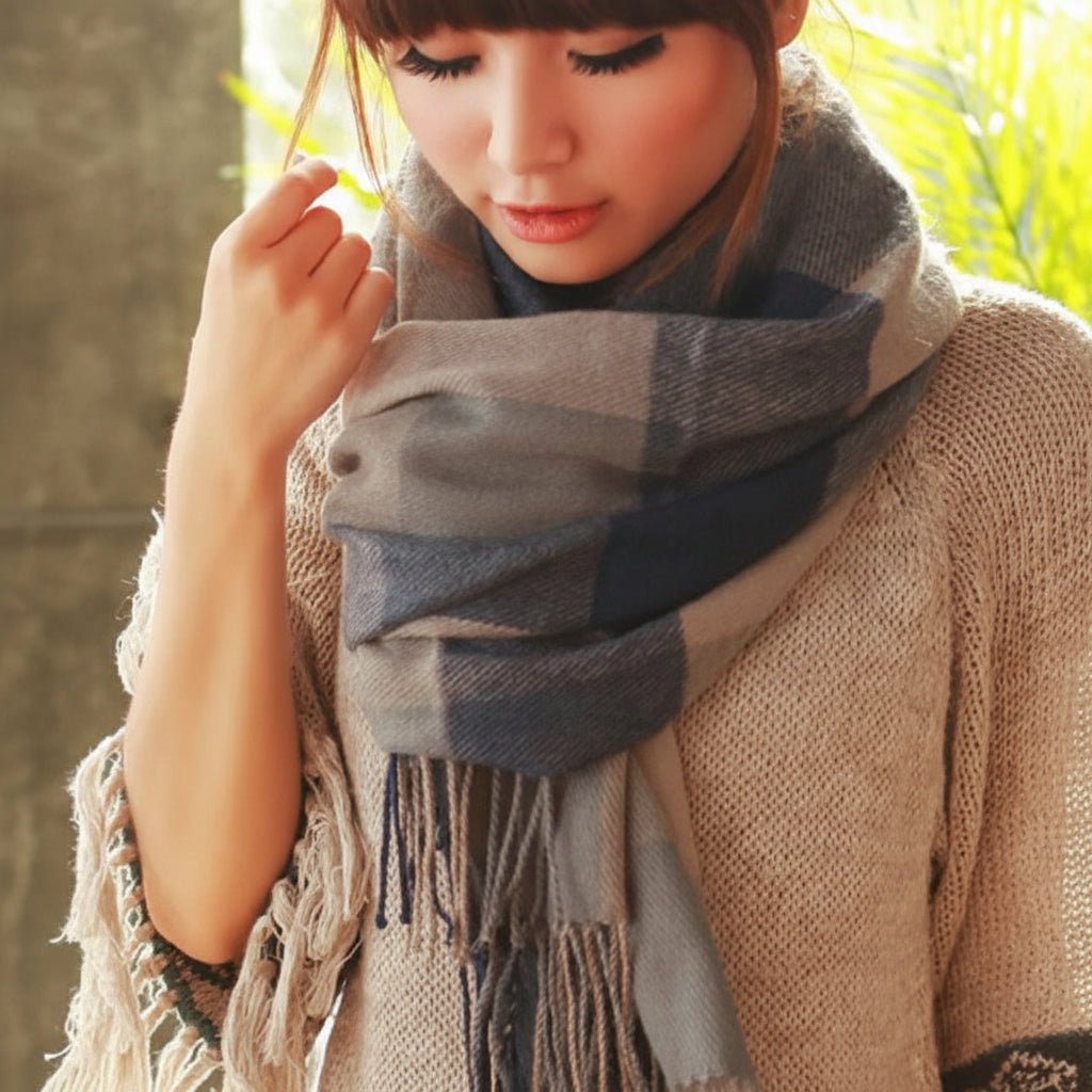 Women Large Square Winter Scarf Wrap Wool Blend Winter Wrap Scarf