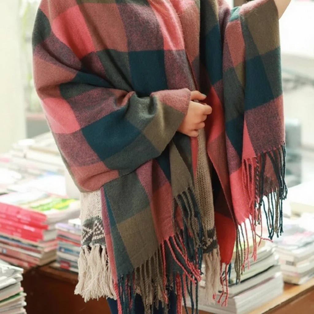 Women Large Square Winter Scarf Wrap Wool Blend Winter Wrap Scarf