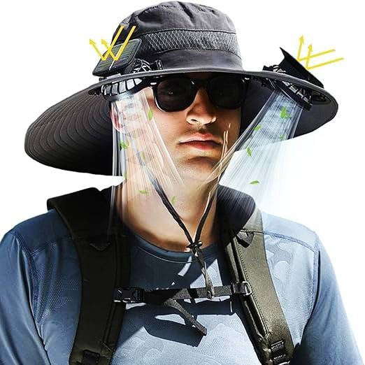Men's Cooling Sun Hat with Dual Fan Solar Powered Outdoor Hat
