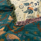 Square Cotton Throw Blanket Nordic Bird Pattern