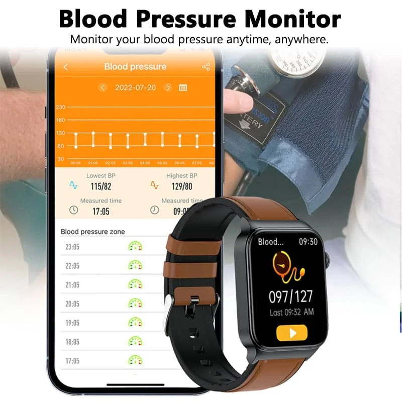 Smartwatch Circular Health Monitor with ECG and Blood Glucose Tracker