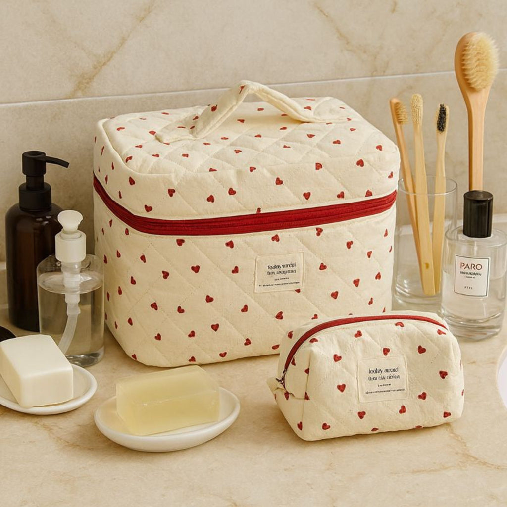 3 Piece Quilted Makeup Bag Set Travel Cosmetic Organizer Pouches