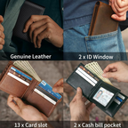 Men's Bifold Leather Wallet RFID Blocking Wallet