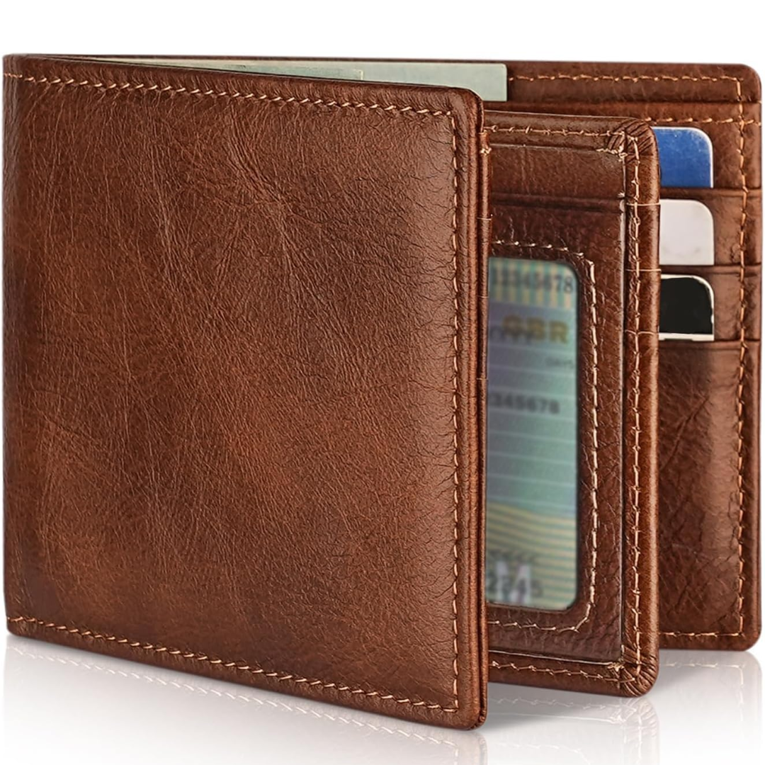 Men's Bifold Leather Wallet RFID Blocking Wallet