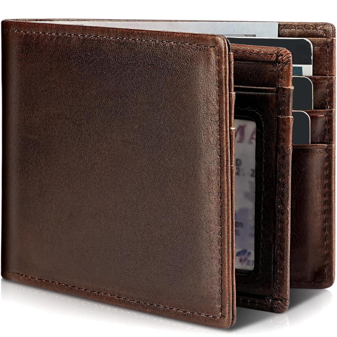 Men's Bifold Leather Wallet RFID Blocking Wallet
