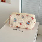 3 Piece Quilted Cosmetic Bag Set with Cartoon Design