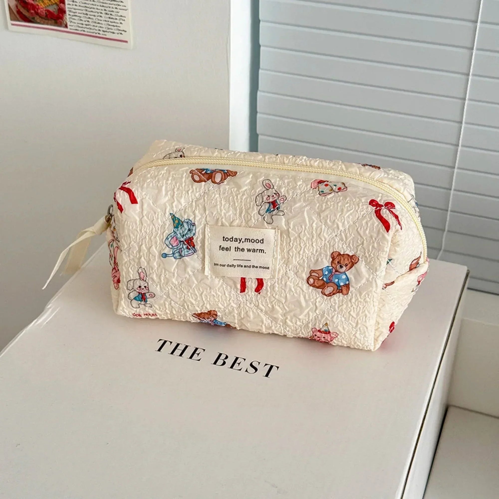 3 Piece Quilted Cosmetic Bag Set with Cartoon Design